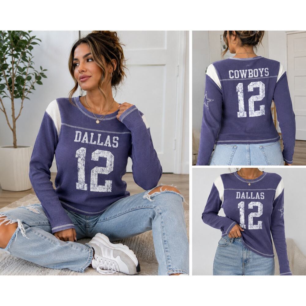 Reebok Dallas Cowboys #12 Thermal Long Sleeve Shirt Women’s Large